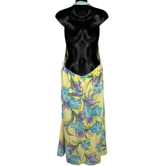 Caribbean Joe Women Yellow Floral Halter Dress 2X Summer Wind Iris Spray NWT New - Picture 5 of 8